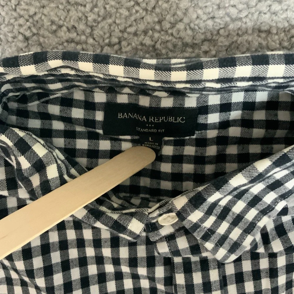 Banana Republic Shirt‎ Mens Large Black check Flannel Long Sleeve Button Up